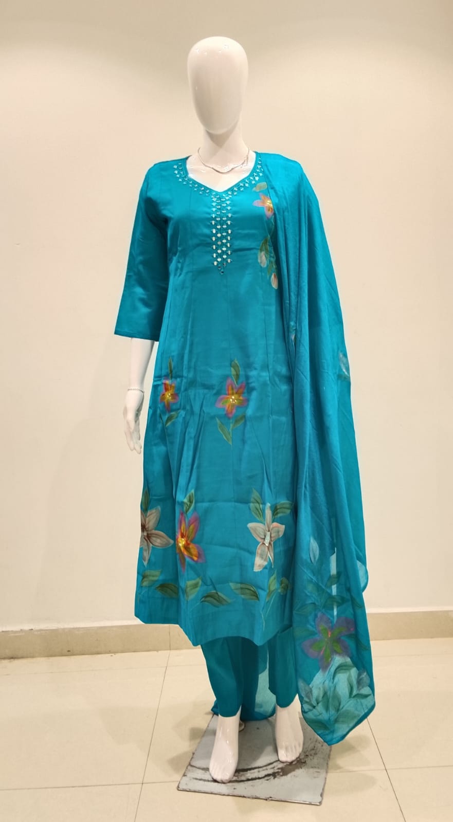 Teal hand-painted floral suit set original